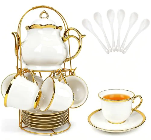 Genuine 20 Pcs Porcelain Tea Set with Metal Holder 20 Count Outstanding