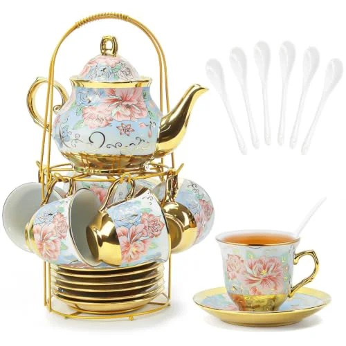 Eco-Friendly Porcelain Tea Cup and Saucer Set European Tea Set with Flower for Party 20 Count Authentic