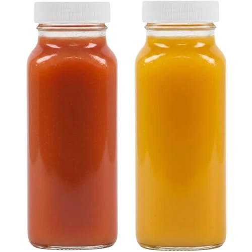 Clean 8oz Square Glass Juice Shot Bottle with Lid 2 Count High-Performance