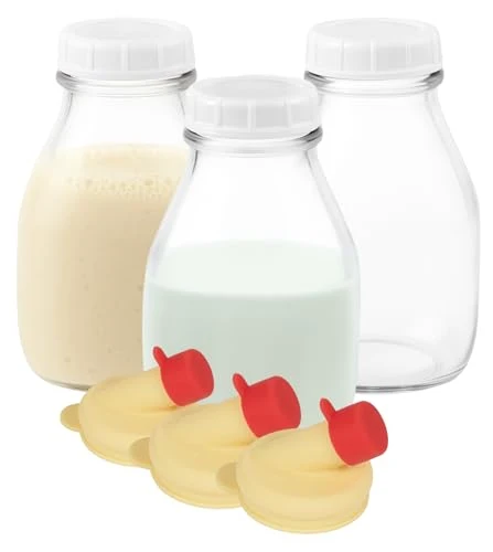 Trusted 16 Oz Glass Milk Jug with Caps Modern