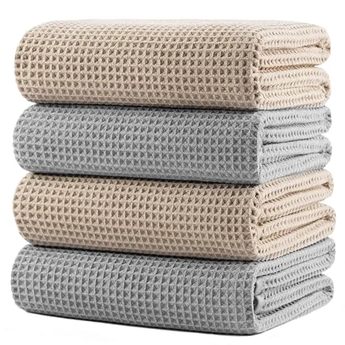 Original Design 430 GSM Poly Blend Microfiber Quick Dry Waffle Bath Towel 4 Count Secure