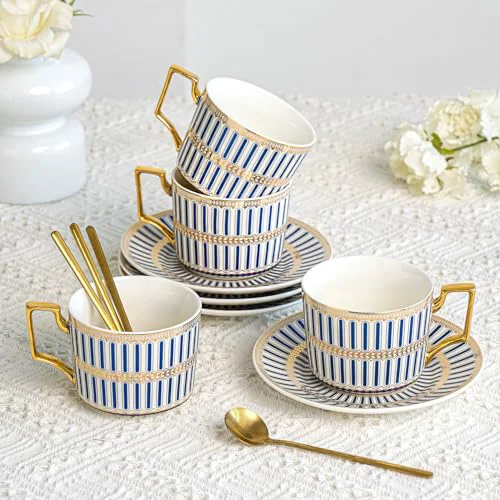 Modern Ceramic Coffe Cups and Saucer Sets 7 Count Elite