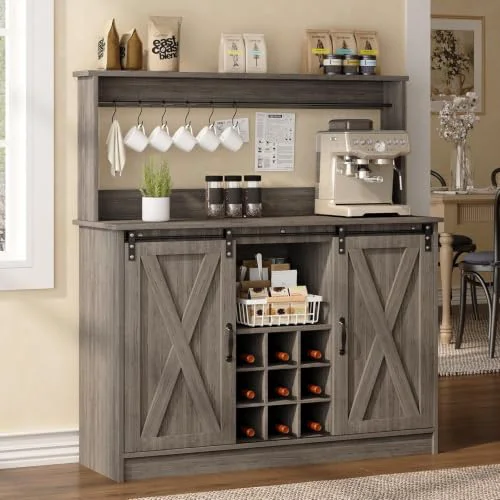 Sustainable 47 Coffee Bar Cabinet with Storage Hutch Wine Rack Detailed