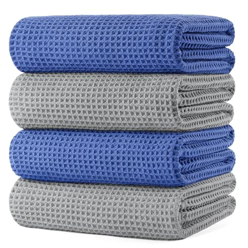 Easy-to-Use 430 GSM Poly Blend Microfiber Quick Dry Waffle Bath Towel 4 Count Dependable