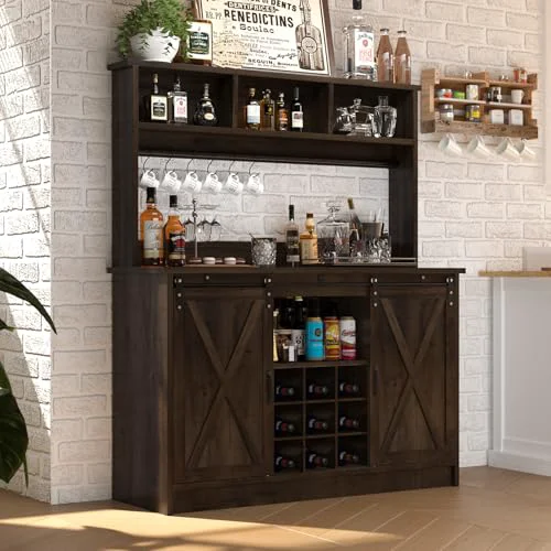 Fine Crafted 47 Farmhouse Coffee Bar with Storage Hutch Wine Rack Original
