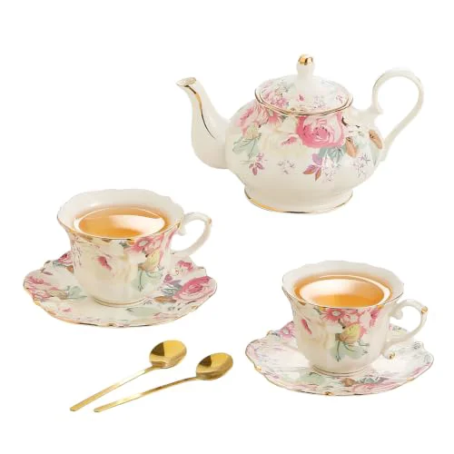Solid Country Roses Porcelain Tea Set Trendy