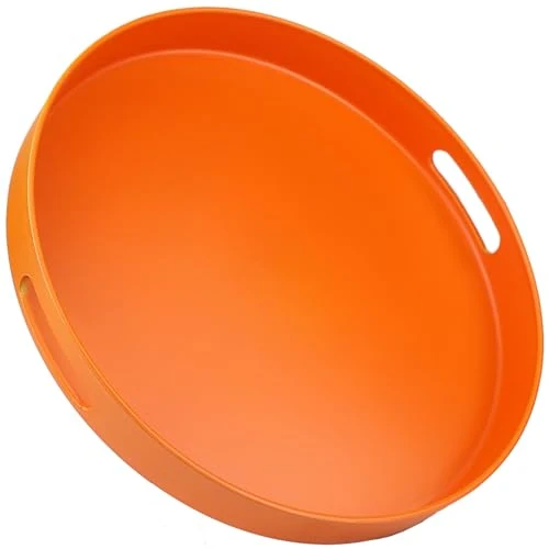Professional Round Orange Decorative Serving Tray with Handles Enhanced