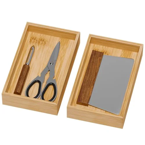 Specialty Bamboo Drawer Organizer for Kitchen Utensils 2 Count Modern