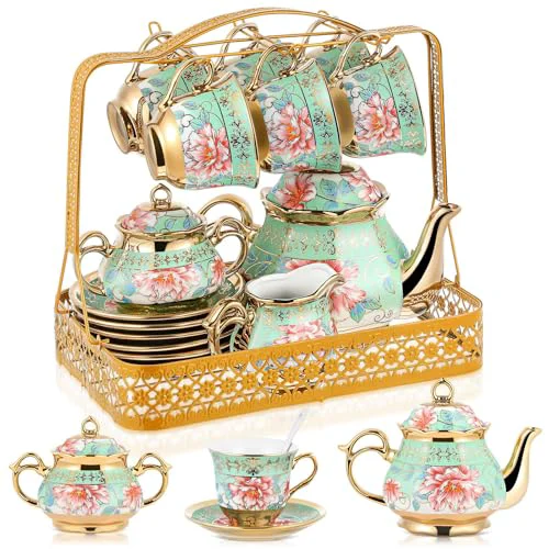 Safe 22 Pcs Vintage Porcelain Tea Sets for Adults Lightweight