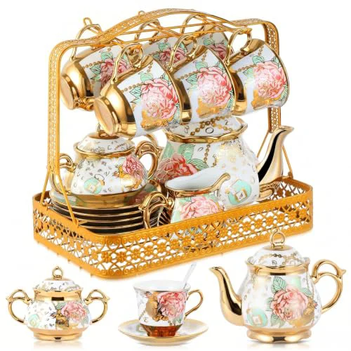 Luxury 22 Pcs Vintage Porcelain Tea Sets for Adults 22 Count Smart