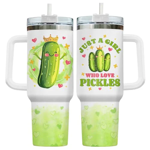 Classic Funny Pickle Just Girl Who Loves 40 oz Tumbler with Handle Reusable