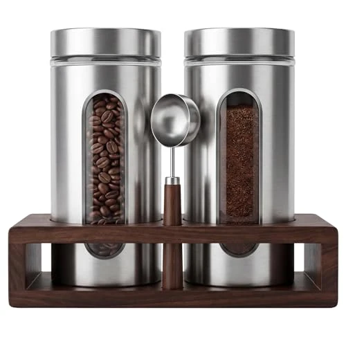 Long-Lasting Stainless Steel Coffee Grounds Canisters Container with Shelf 2 Count Prestigious