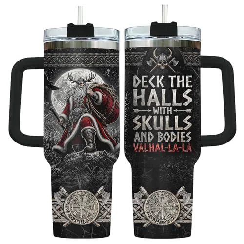 Crafted Viking Valhal La Funny Norse 40 oz Tumbler with Handle Minimalist