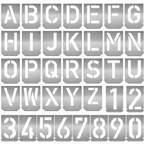 Eco-Friendly 1-1 2 40mm Letter Number Stencils Set 36 Pcs Stainless Steel Templates for Spray Painting Reusable for Signs Craf Metal DIY Journaling Narrow HT034740-ST 36 Count Premium