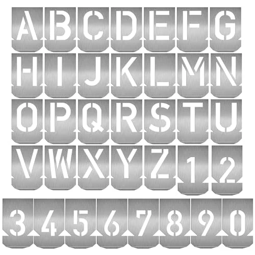 Specialty 1-1 4 30mm Letter Number Stencils Set 36 Pcs Stainless Steel Templates for Spray Painting Reusable for Signs Craf Metal DIY Journaling Narrow HT0345-ST-1 Trendy