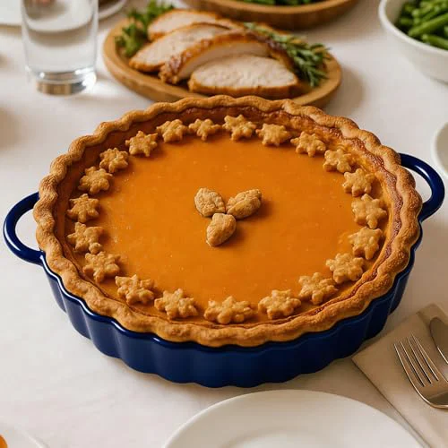 Healthy 10×2in Deep Ceramic Pie Pan with Handles for Pie Quiche Tart Baking. Easy to grip Elegant