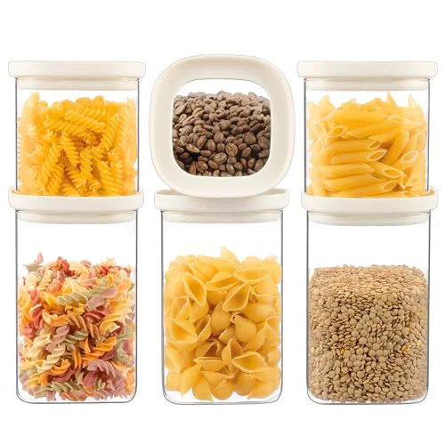World-Class Glass Food Storage Jar with Glass Lid in Square Shape 6 Count Organic