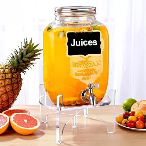 Fine 1 Gallon Glass Drink Dispenser with Acrylic Stand Minimalist