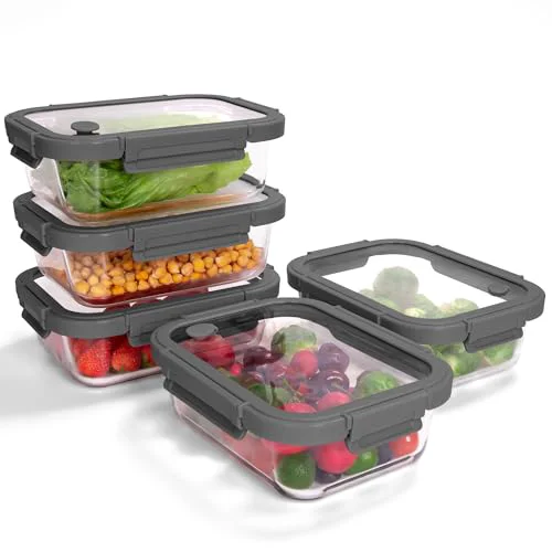 Excellent 5 Pack Borosilicate Glass Containers with Tempered Glass Lids 5 Count Refined