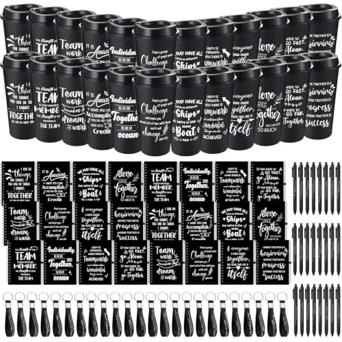 Breathable 24 Set 96 Pcs Team Appreciation Gift Set Inspirational Employee Appreciation Gift Bulk 16 oz Coffee Cups with Team Notebook Pen Keychains for Staff Teacher 24 Count High-Grade