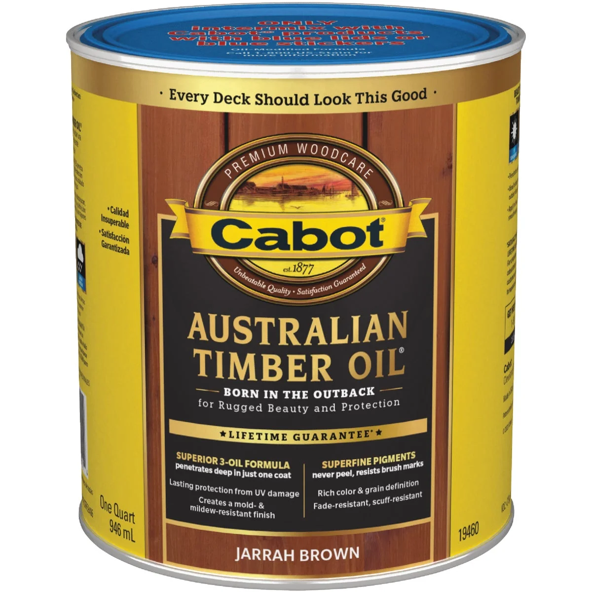 Solid Cabot Australian Timber Oil Water Reducible Translucent Exterior Oil Finish Jarrah Brown 1 Qt. Refined