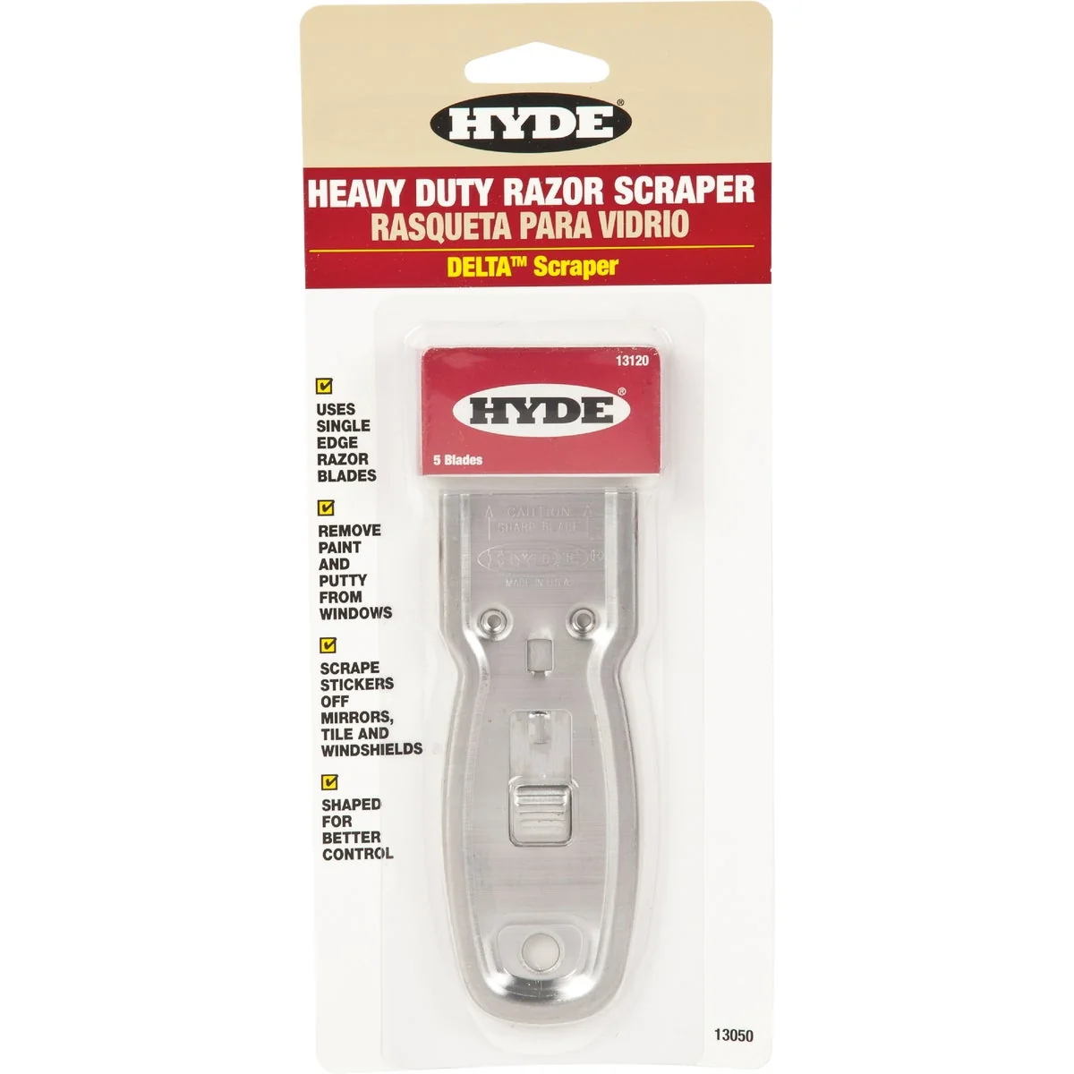 Dependable Hyde Delta Heavy Duty Retractable Razor Scraper with 5 Blades Traditional
