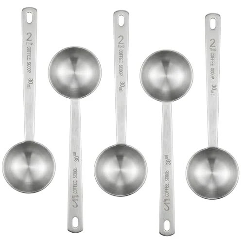 Premium Material 5 Pcs Coffee Scoop 2 Tablespoon Scoop Stainless Steel Tablespoon Measuring Spoon Long Handle for Powder Ground Coffee Tea Sugar 5 Count Modern