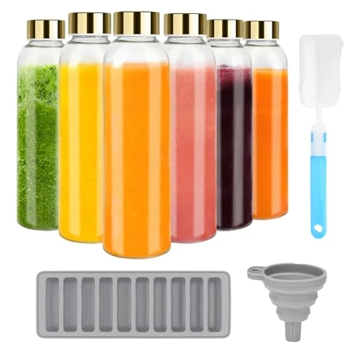 First-Class 18 oz Glass Juice Bottles with Gold Lids 6 Count High-Grade