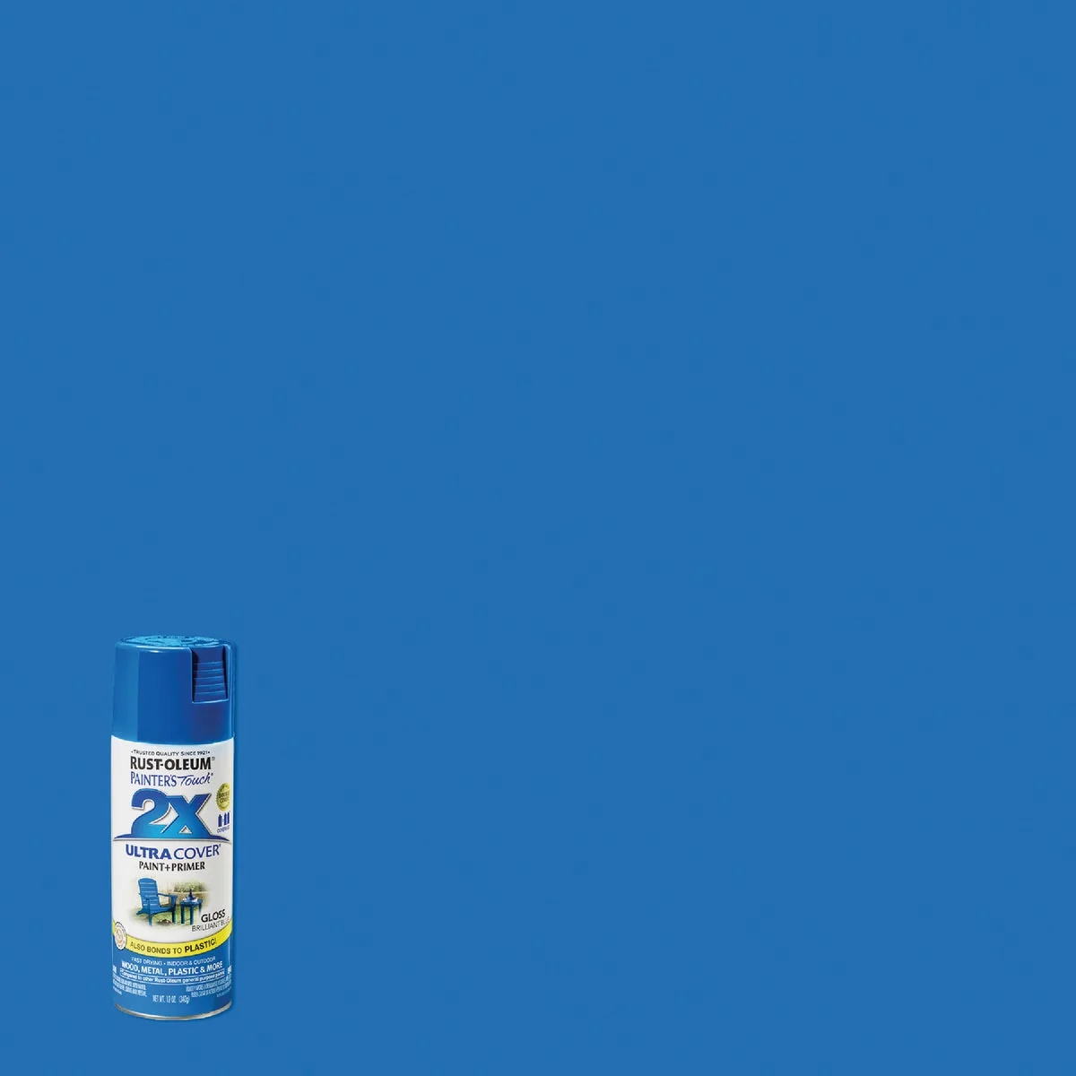 Environmentally Friendly Rust-Oleum Painter's Touch 2X Ultra Cover 12 Oz. Gloss Paint Primer Spray Paint Brilliant Blue Convenient