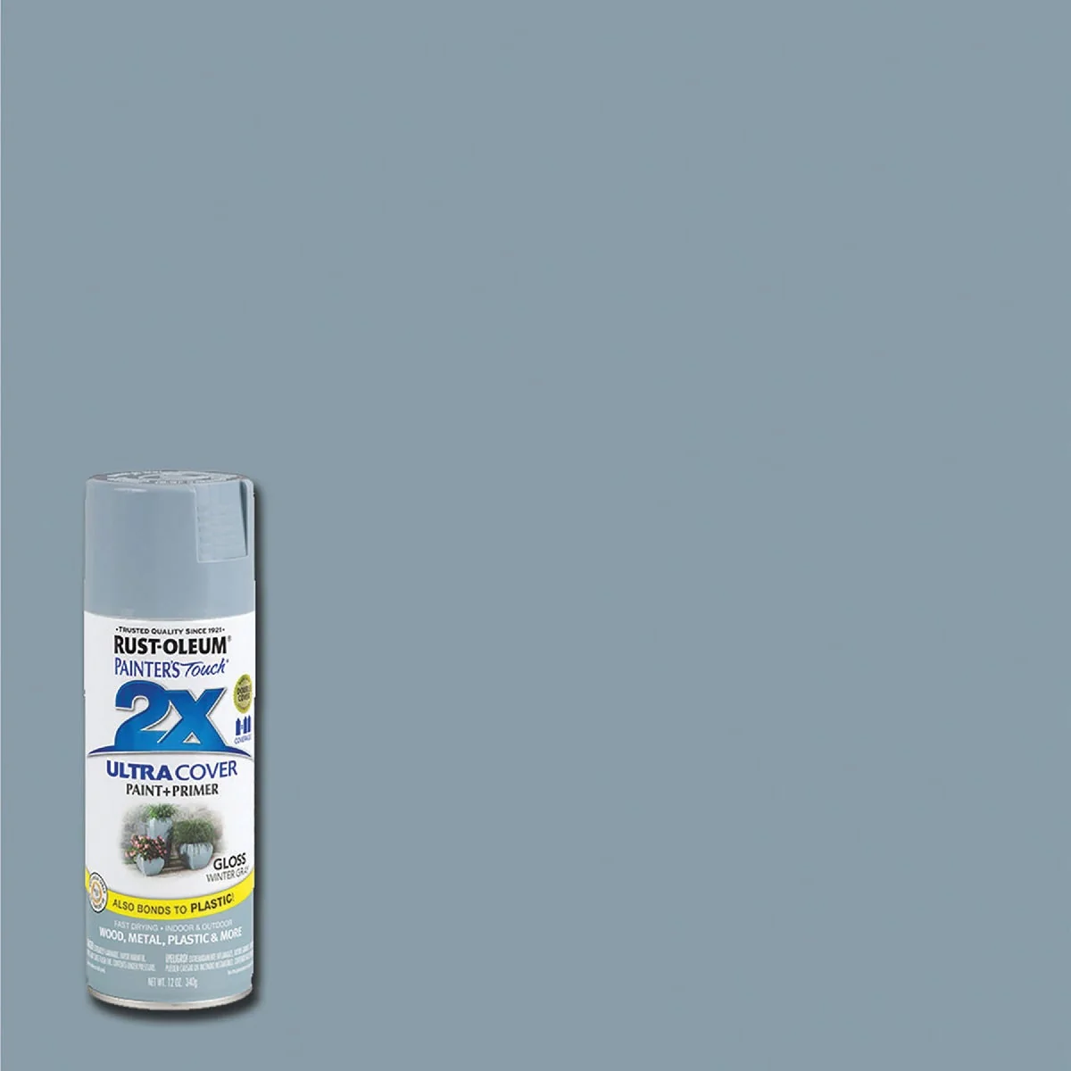 Classic Rust-Oleum Painter's Touch 2X Ultra Cover 12 Oz. Gloss Paint Primer Spray Paint Winter Gray Soft