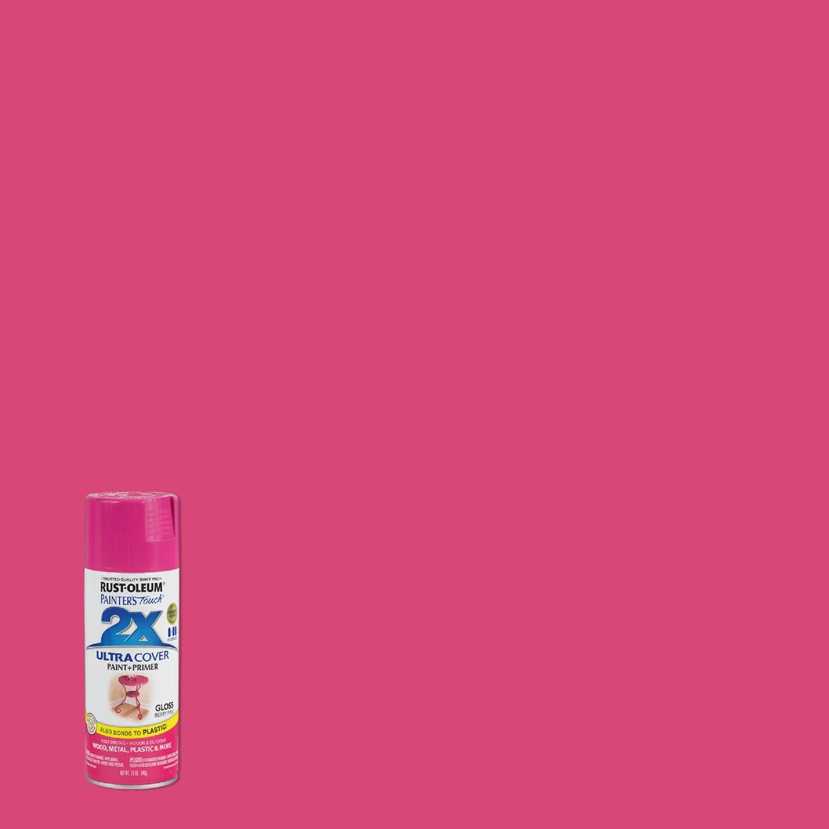 Eco-Friendly Rust-Oleum Painter's Touch 2X Ultra Cover 12 Oz. Gloss Paint Primer Spray Paint Berry Pink Durable