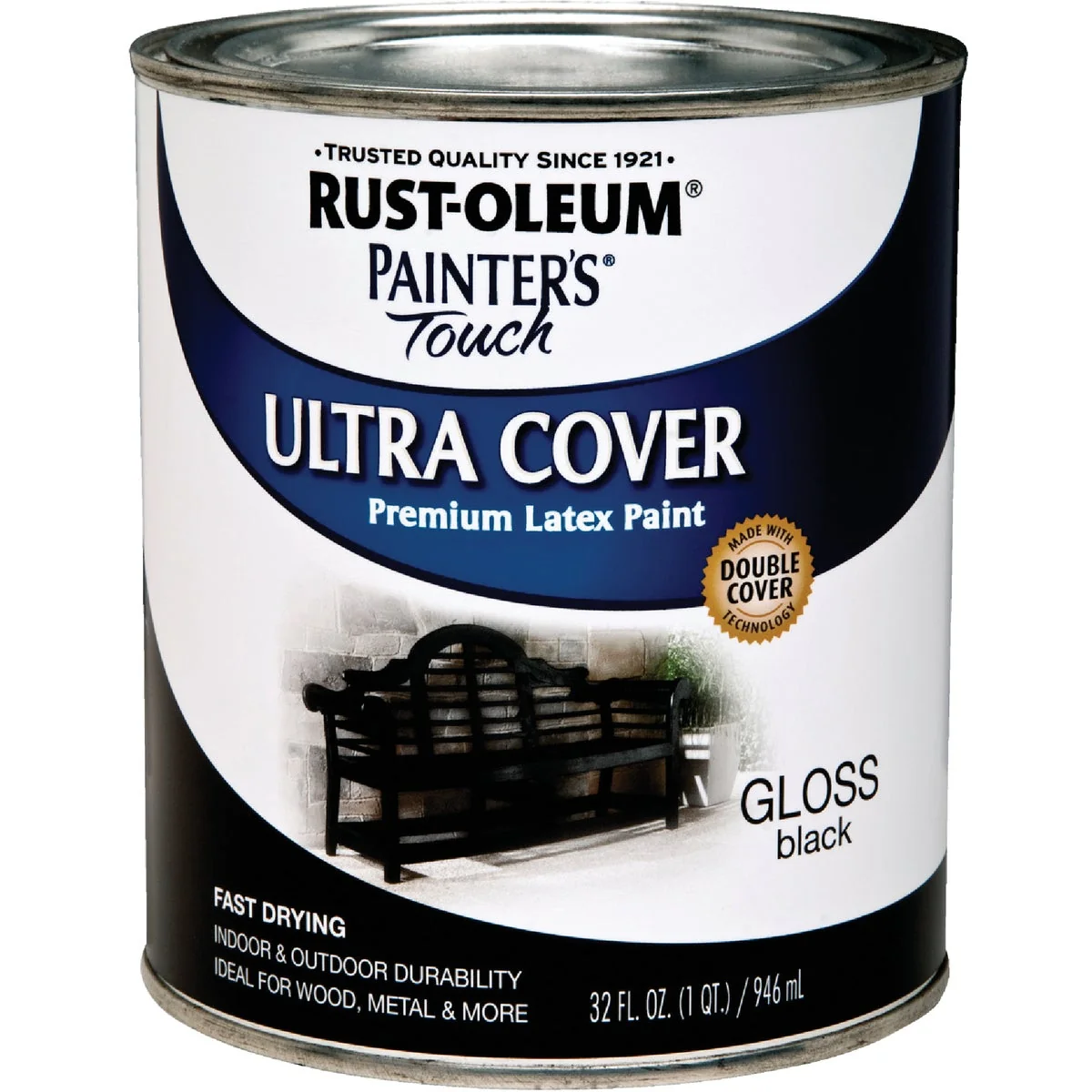 Superior Rust-Oleum Painter's Touch 2X Ultra Cover Premium Latex Paint Black Gloss 1 Qt. Professional