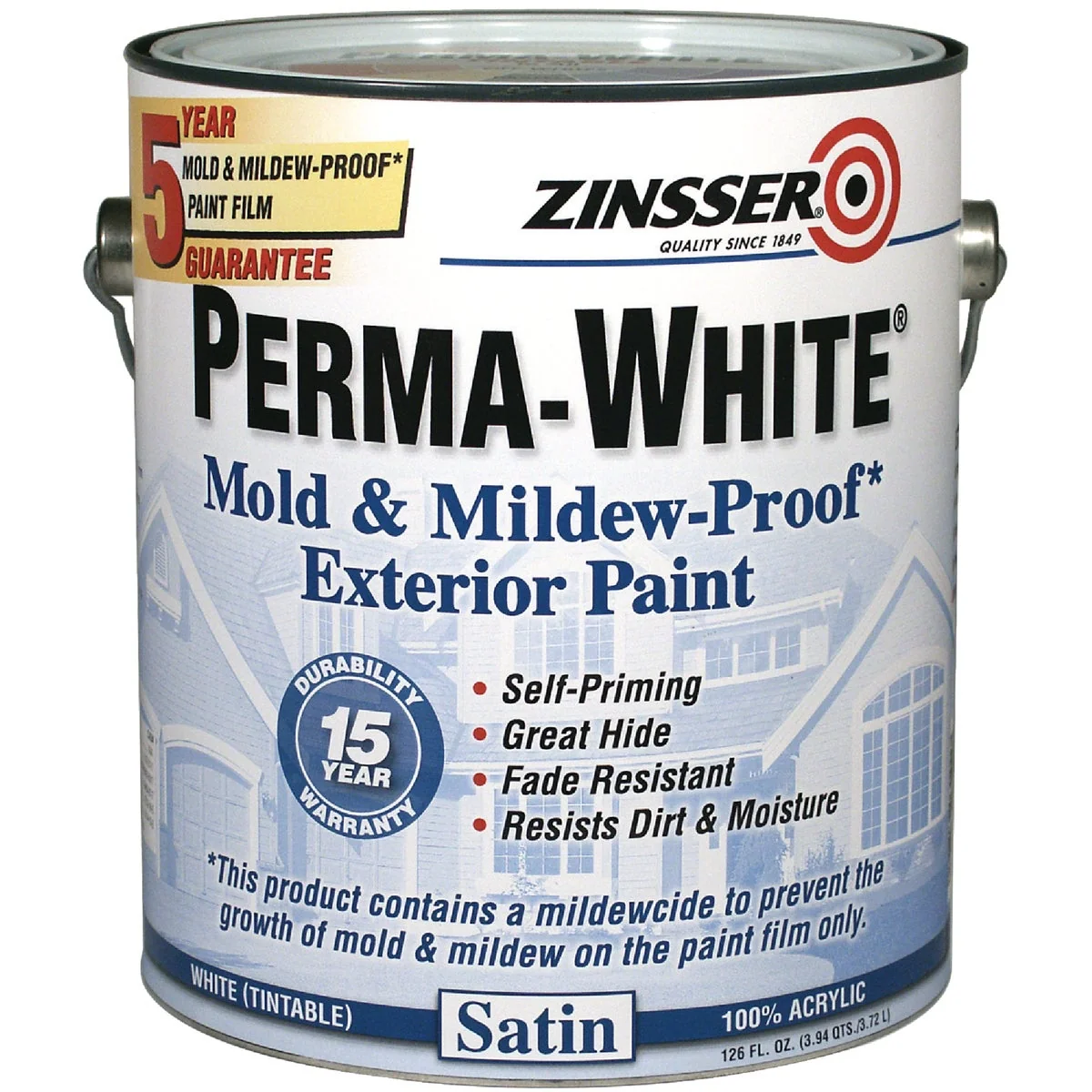 Modern Zinsser Perma-White White-Tintable Satin Gallon Mildew Paint Responsible