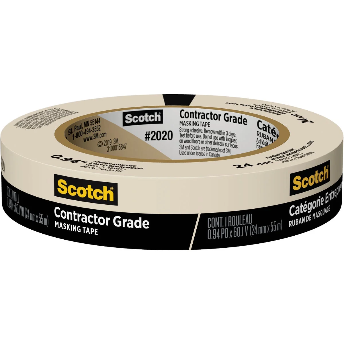 Soft 3M Scotch 0.94 In. x 60.1 Yd. Contractor Grade Masking Tape Clean
