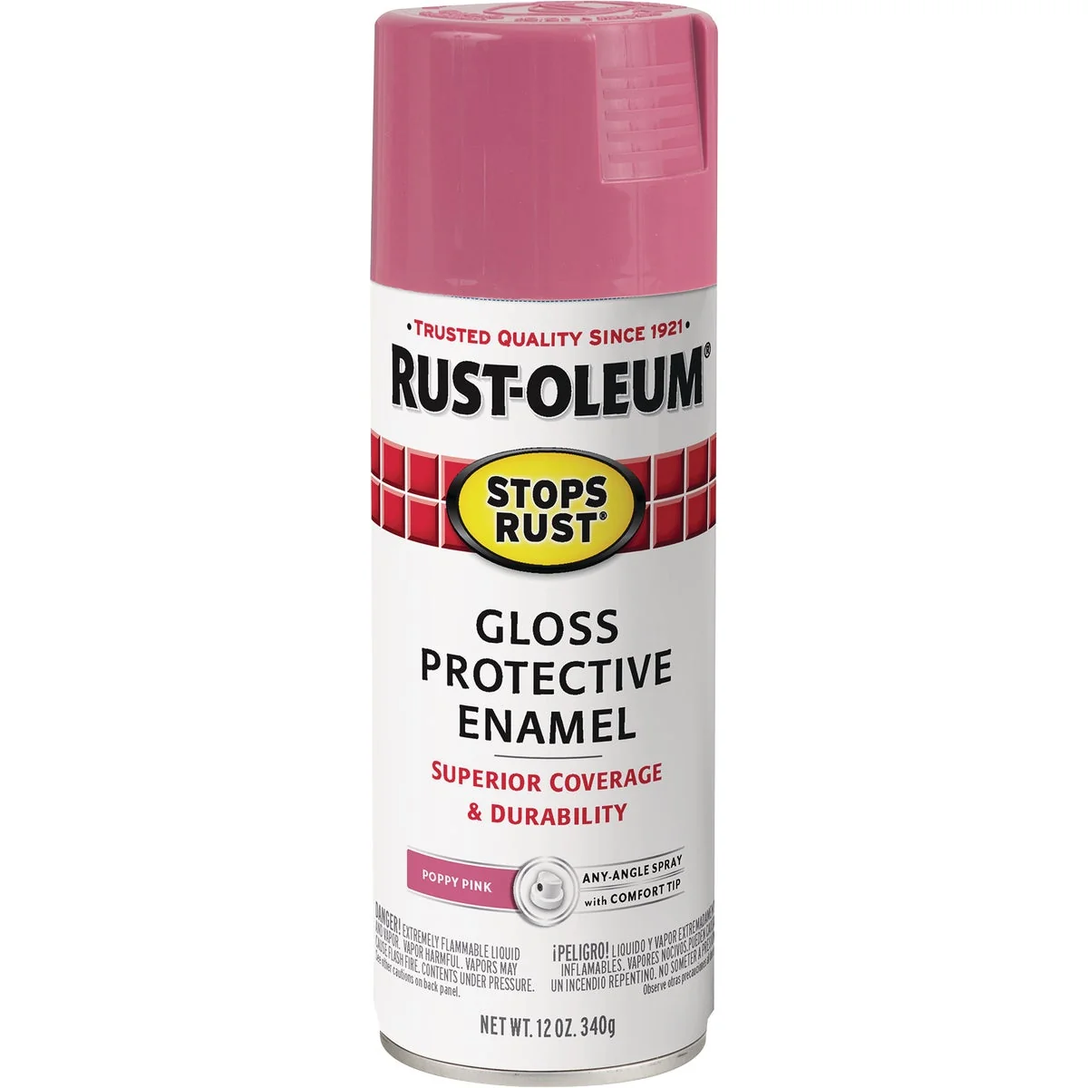 Safe Rust-Oleum Stops Rust 12 Oz. Gloss Poppy Pink Spray Paint Protective Enamel Versatile