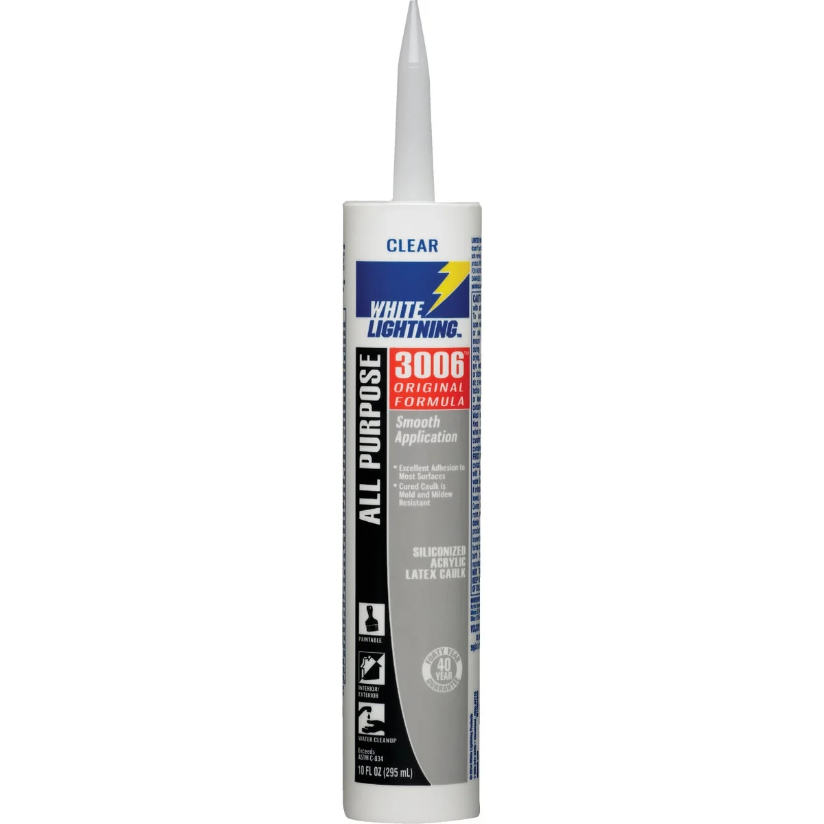 Clean White Lightning 3006 10 Oz. All-Purpose Siliconized Acrylic Latex Caulk Clear Detailed