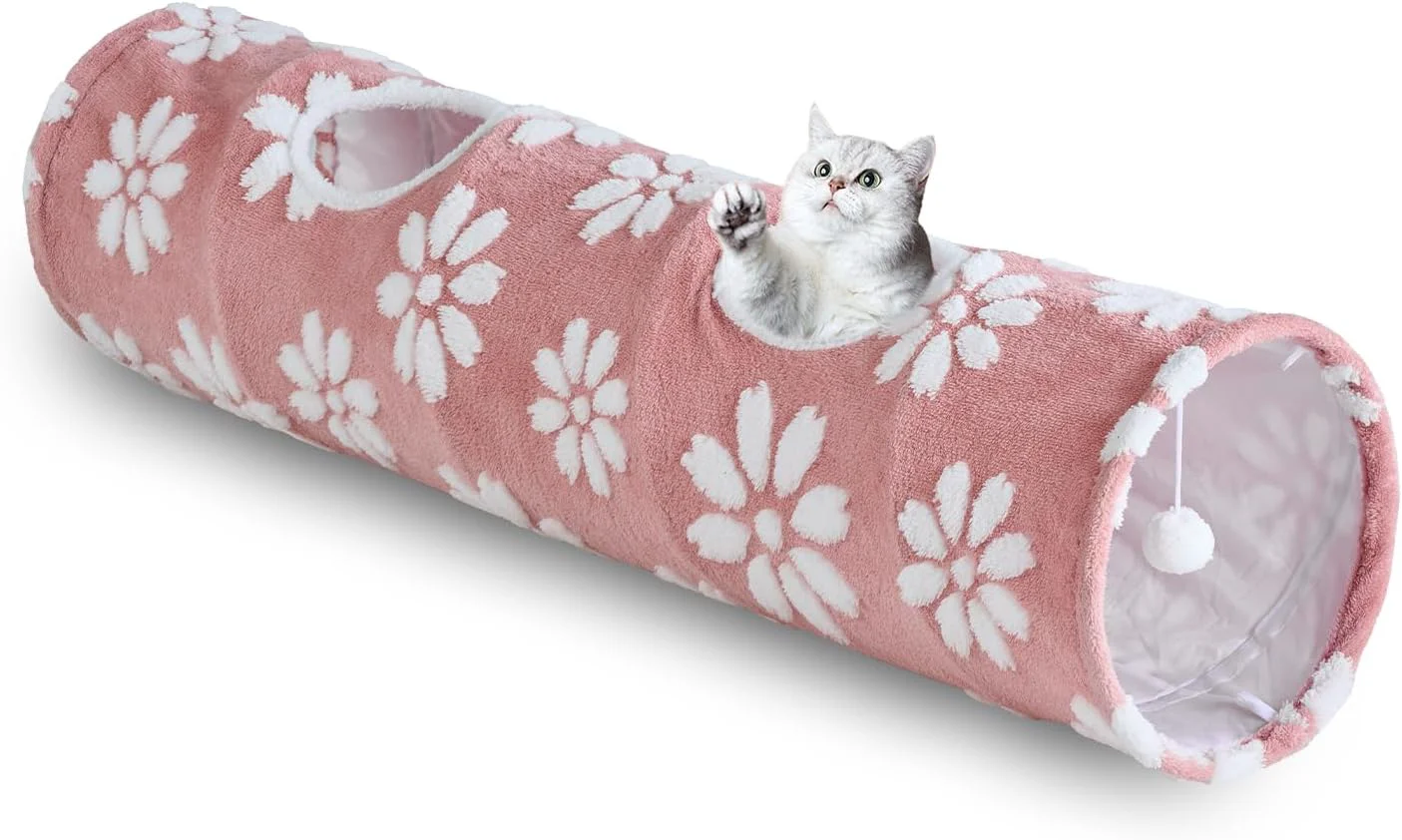 Reliable Straight Cat Tunnel for Indoor Cats 47 x12 Cute Cat Toys Collapsible Tunnel Tube with Balls for Puppy Kitten Rabbit Pink Flower Verified