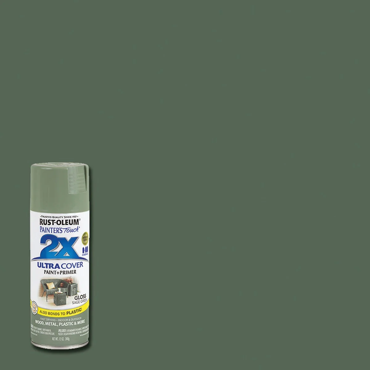 Sustainable Rust-Oleum Painter's Touch 2X Ultra Cover 12 Oz. Gloss Paint Primer Spray Paint Sage Green Fine