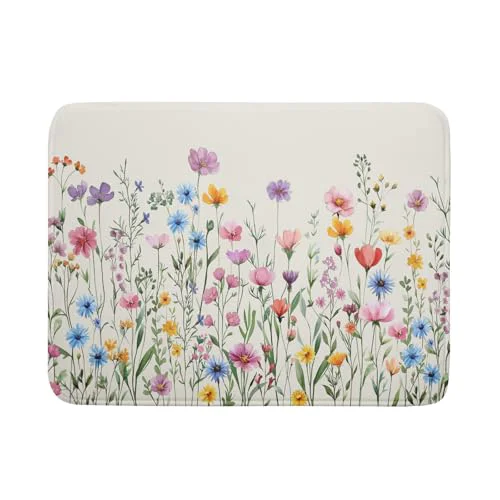 Reliable Spring Floral Dish Drying Mat 18 x24 Watercolor Summer Wildflower Dish Drainer Mats Herb Flower Reversible Absorbent Dish Drying Pad Decor for Kitchen Countertop Dining Room Safe