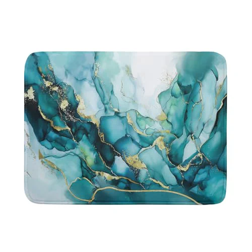 Practical Teal Marble Dish Drying Mat Turquoise Blue Marbling Print Dish Drainer Mats 18 x24 Modern Granite Microfiber Reversible Dish Drying Rack Pad Protector for Kitchen Countertop Decor Healthy