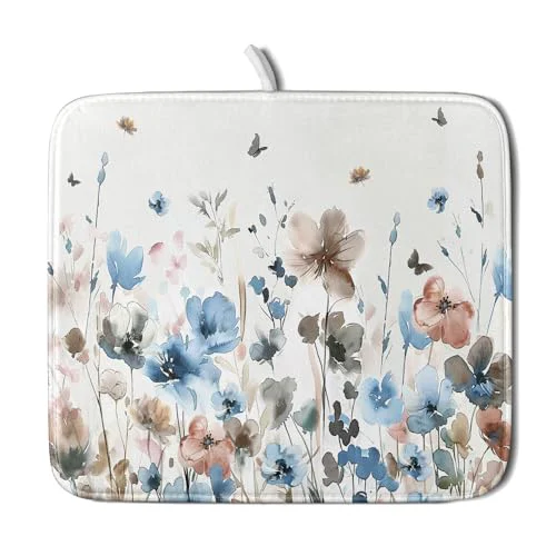 Smooth Watercolor Floral Dish Drying Mat Trusted