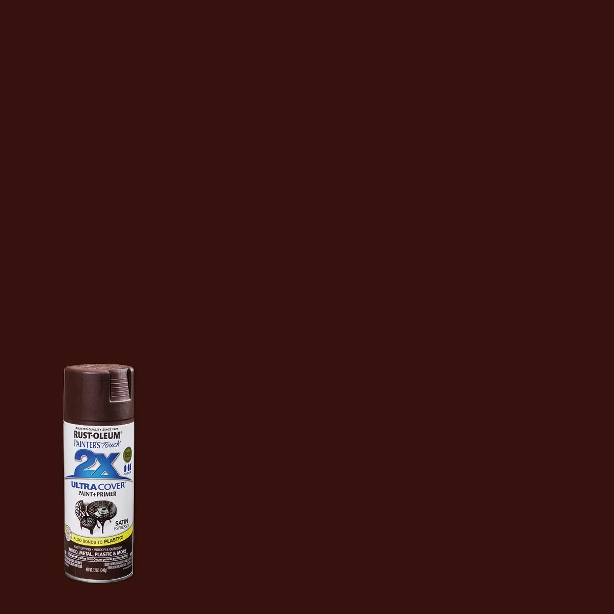 Genuine Rust-Oleum Painter's Touch 2X Ultra Cover 12 Oz. Satin Paint Primer Spray Paint Espresso Sustainable
