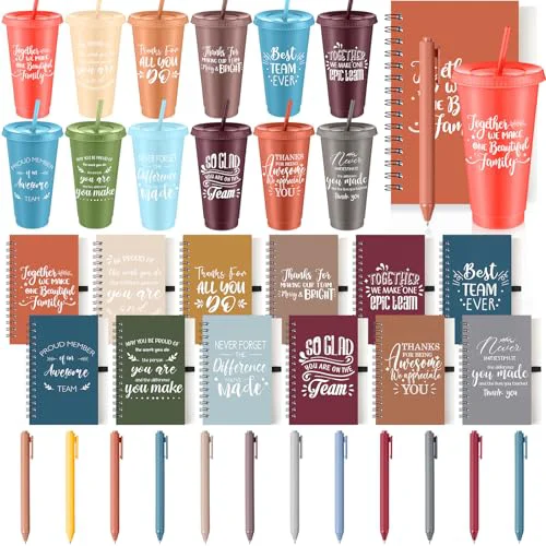 Practical 36 Pcs Employee Appreciation Gifts Bulk 24 oz Thank You Tumbler with Lid and Straw Mini Spiral Notebooks and Pens Appreciation Gifts for Team Employee Coworkers Teacher 36 Count Easy-to-Use