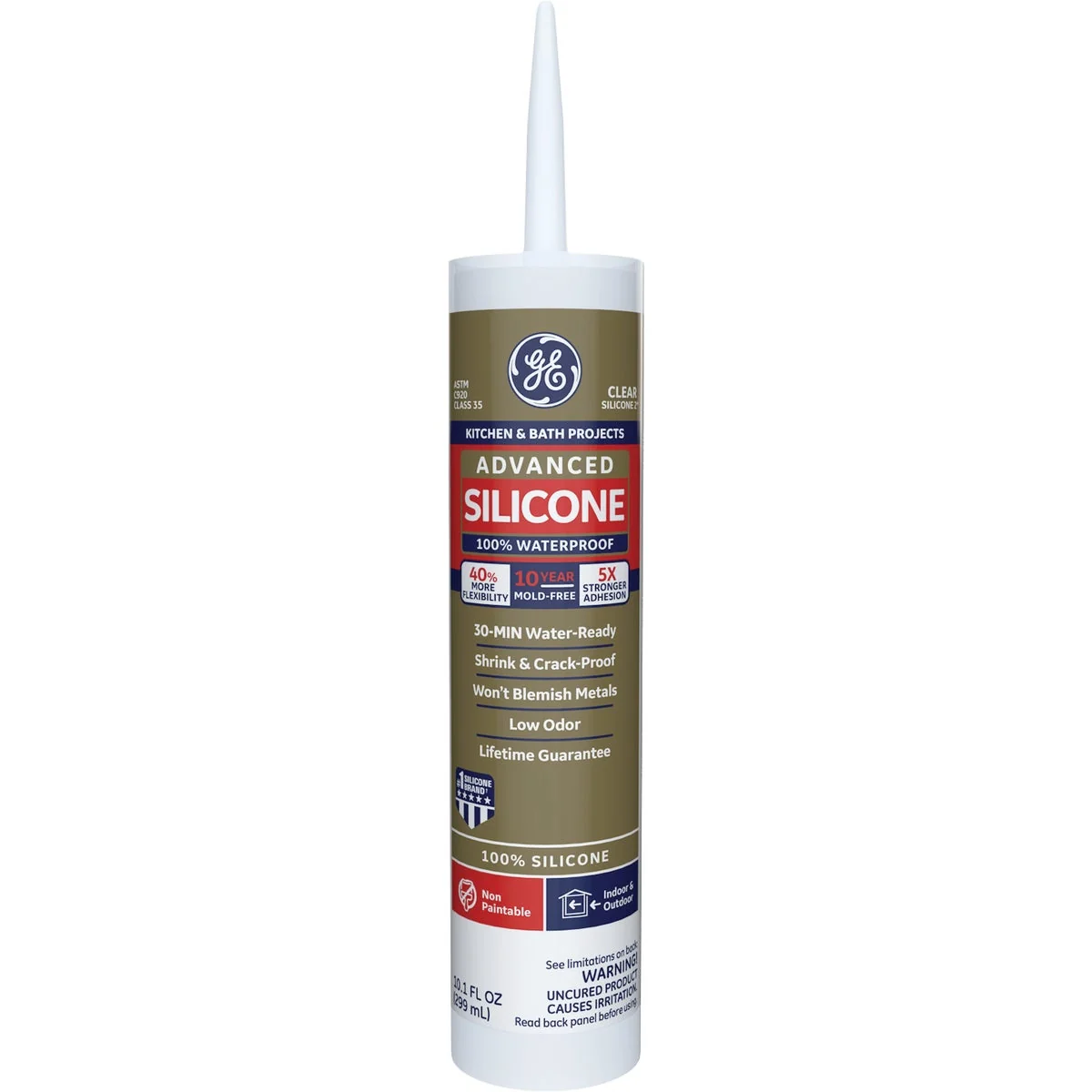 Modern GE Advanced Silicone 2 Kitchen Bath Sealant Clear 10.1oz Certified