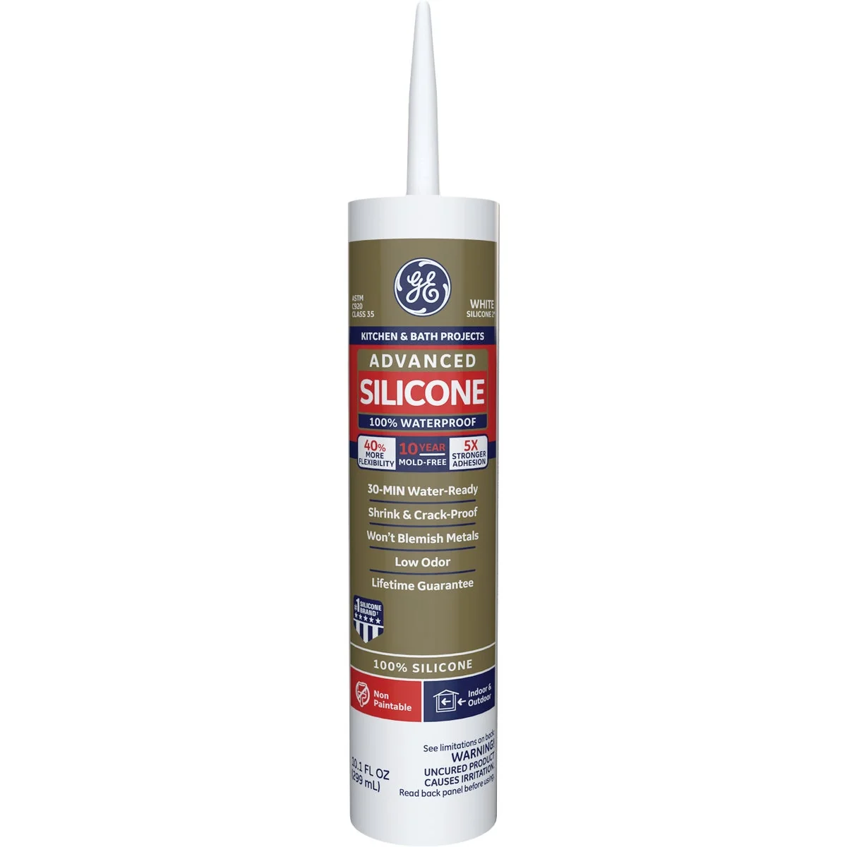 Sustainable GE Advanced Silicone 2 Kitchen Bath Sealant White 10.1oz Premium