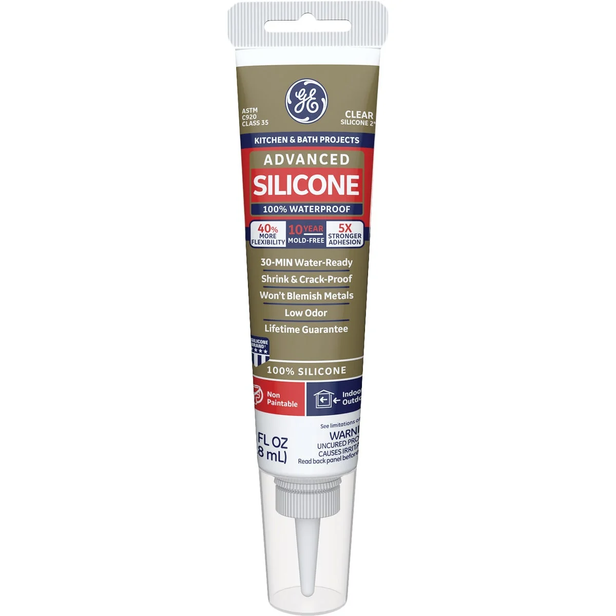 Outstanding GE Advanced Silicone 2 Kitchen Bath Sealant - Squeeze Clear 2.8oz High-Performance