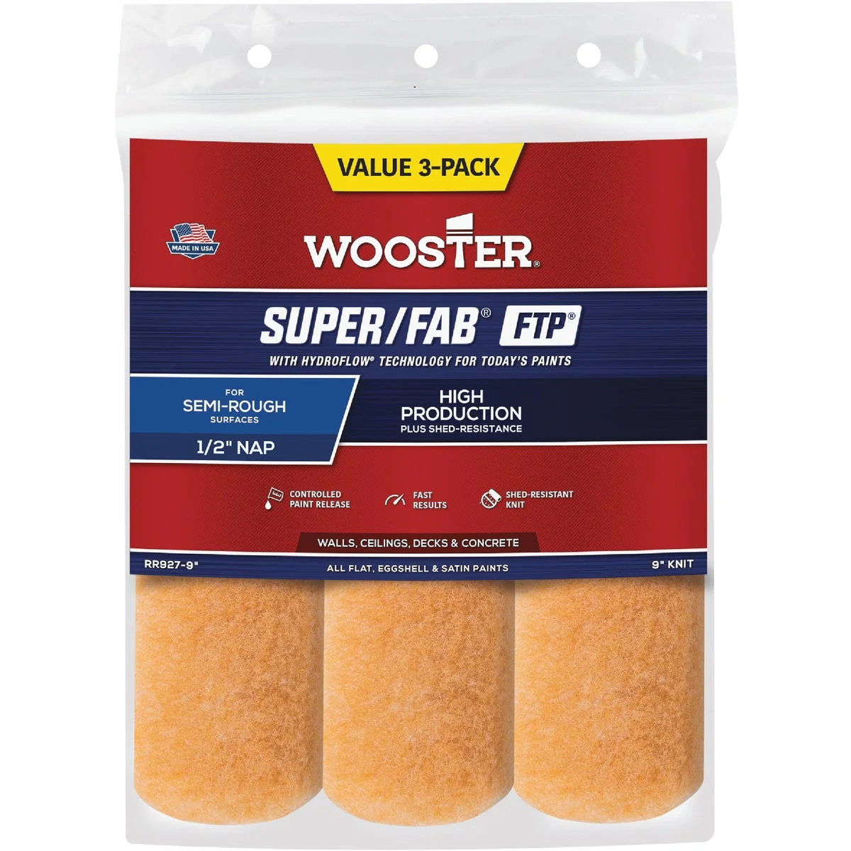 Classic Wooster Super Fab FTP 9 In. x 1 2 In. Knit Fabric Roller Cover 3- Pack Superior