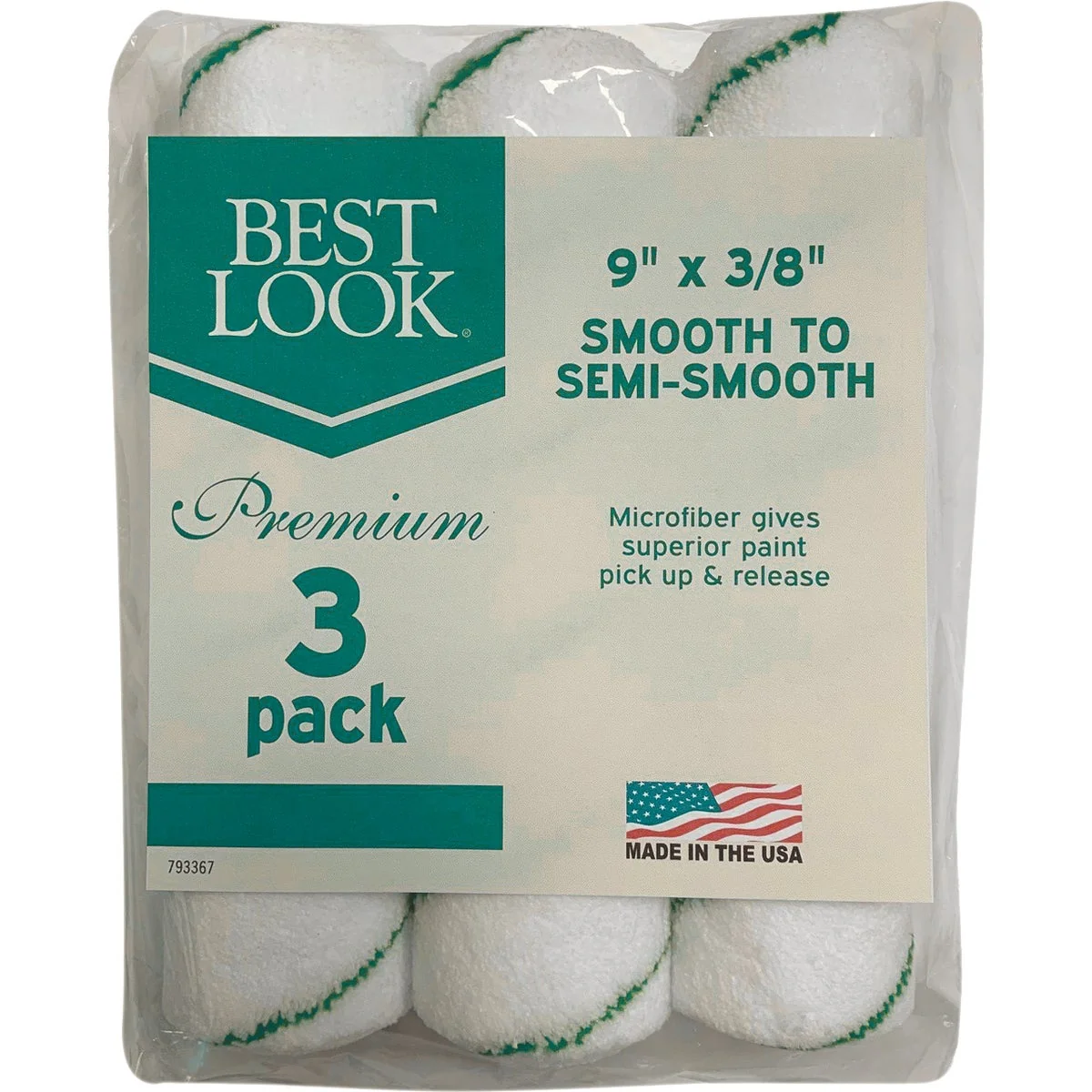 Easy-to-Use Look 9 In. x 3 8 In. Microfiber Roller Cover 3-Pack Efficient