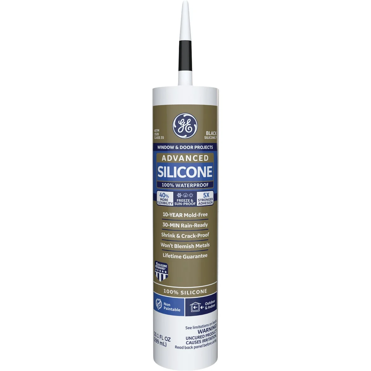 Proven GE Advanced Silicone 2 Window Door Sealant Black 10.1oz Dependable