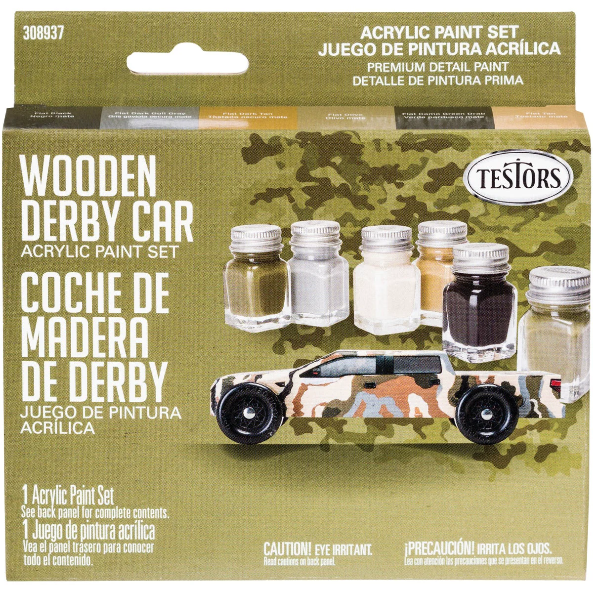 Natural Testors Wooden Derby Car Acrylic Paint Set Black Gray Dark Tan Olive Green Tan Consistent